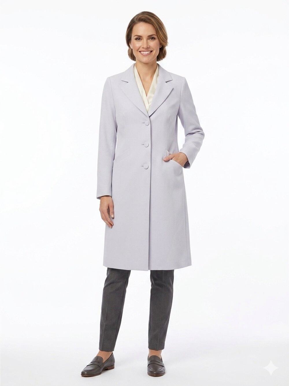 Agnes B Coat Lightweight Powder Misty Blue Long Sleeve Notch Lapel Pockets 3 10